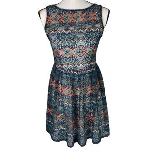 Xhilaration Dress‎ Knit Lace Aztec Print Skater Mini Dress